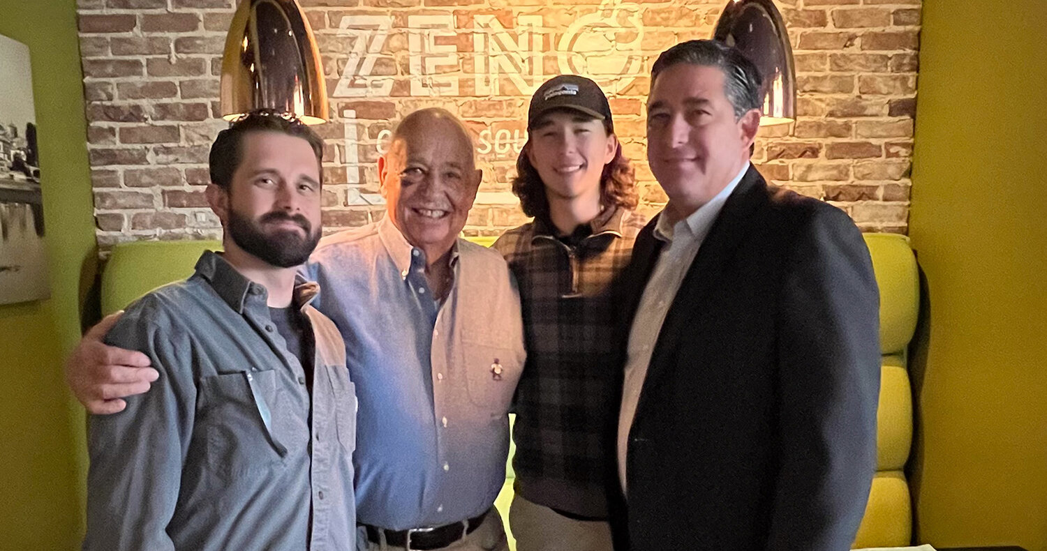 Roy (second from left) is shown with two grandsons and his son-in-law after a New Year 2023 dinner.