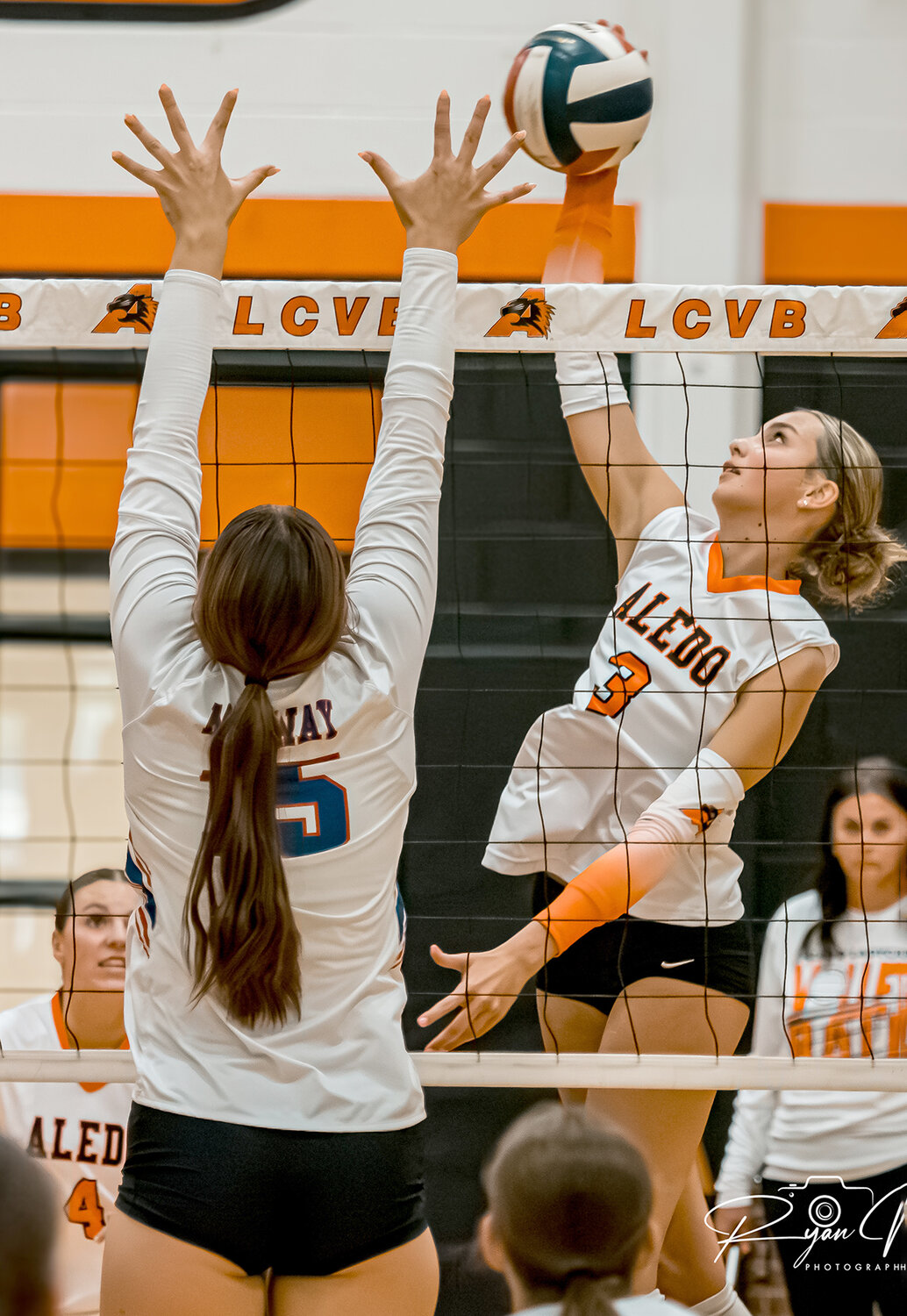 Alyssa Todd fires a shot over the net during a recent home volleyball match. On Tuesday, Sept. 17, Todd led the Ladycats in kills with 17 to her credit as Aledo bested Granbury in District 5-5A action.