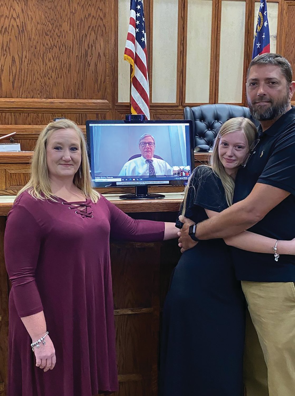 RENEE, JUDGE REEVES (VIRTUAL APPEARANCE), ALEXIE, AND CARL ON DAY OF ADOPTION