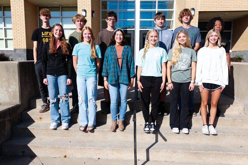 THE FAYETTE HIGH SCHOOL HOMECOMING COURT, left to right: Freshman attendants Ben Oeth and Rylan Roberts; sophomore attendants Ledgyr Conrow and Kennady Vroman; junior attendants Karson Dodson and Ella Doolin; and senior King and Queen candidates Thomas Elliott and Cayle John, Camden Kindle and Rylee Finley, and Micah Estes and Hayden Sage.