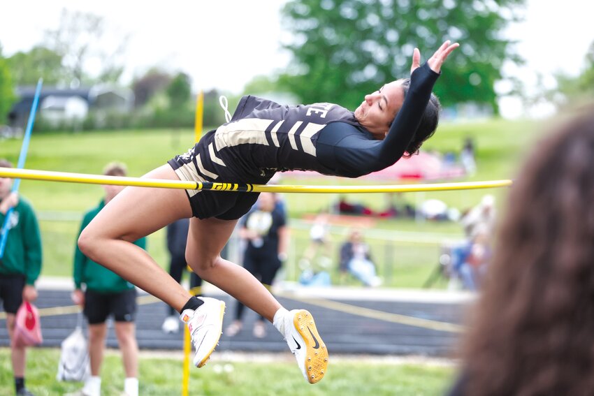 Fayette High School junior Browyn Eubanks broke the school record in the high jump at the Central State 8 track meet on May 1 in Russellville. Her jump of 1.64m (5’4.5”) shattered the record of 1.62m (5’4”) previously set by Liz Bush in 1980.