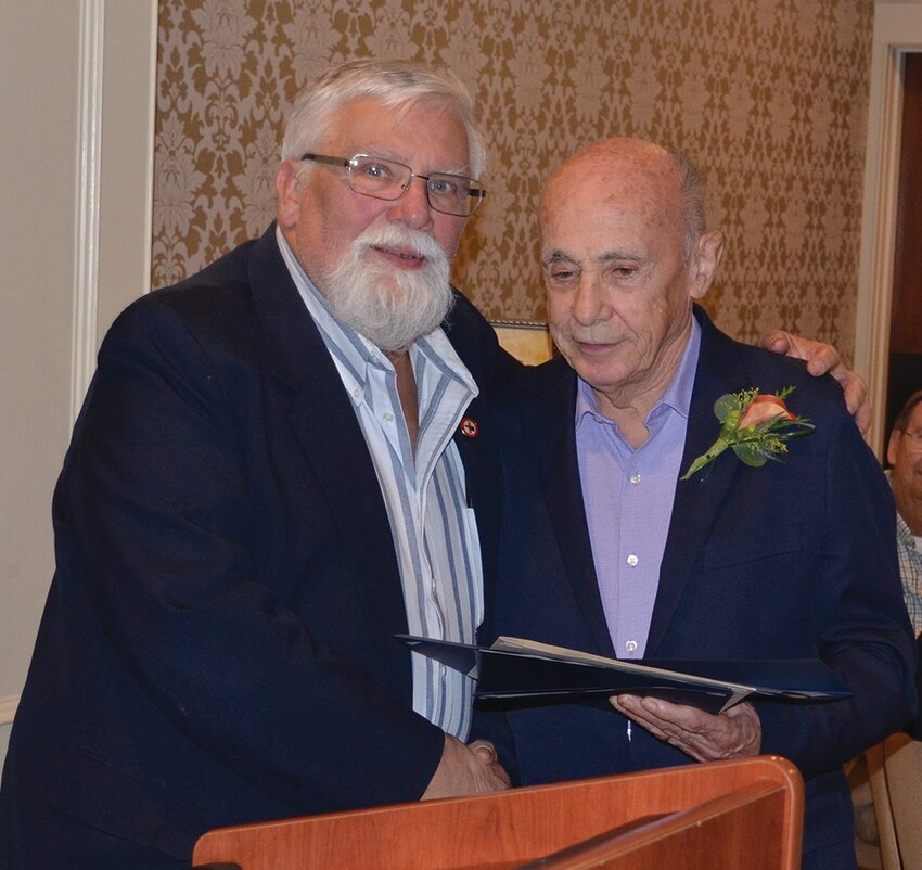 Former speaker of the NH House, Sherman Packard, left, with Hooksett Citizen of the Year Richard “Turk” Bairam.