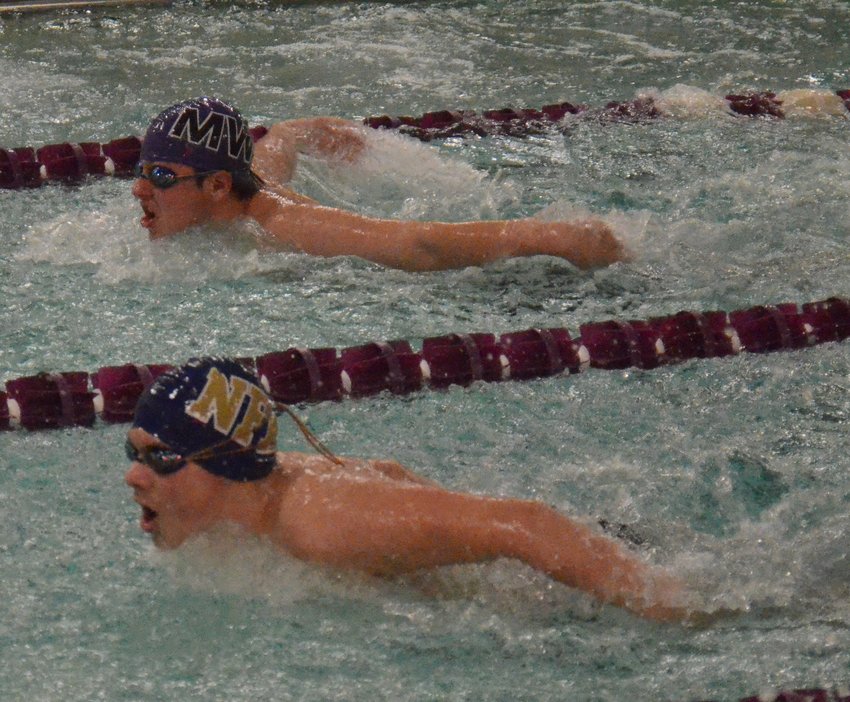 Newburgh&rsquo;s Leo Betcher swims in the 100-yard butterfly at an OCIAA swim meet at Monroe-Woodbury Middle School on Dec. 12, 2019.