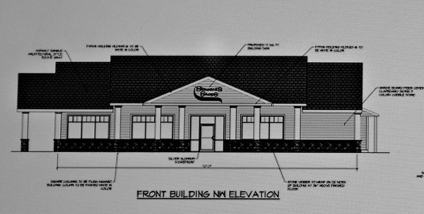 A rendering of the main building for a newly proposed Stewart&rsquo;s Shop at the corner of Route 9W and Chapel Hill Road .