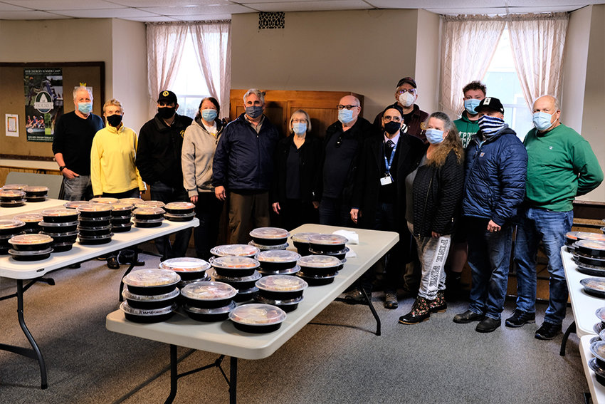 The delivery crew behind the St. Patrick&rsquo;s Day dinner: (l-r.)  Bob McKay, June Valentino, Frank Cafarchio, Dale Cafarchio, Stephen Jennison, Rosemary Wein, Jerry Wein, Ed Bozydaj, Al Lanzetta, Anna Rhoades, Freddie Callo, Charles &ldquo;Chip&rdquo; Kent and Howard Baker.