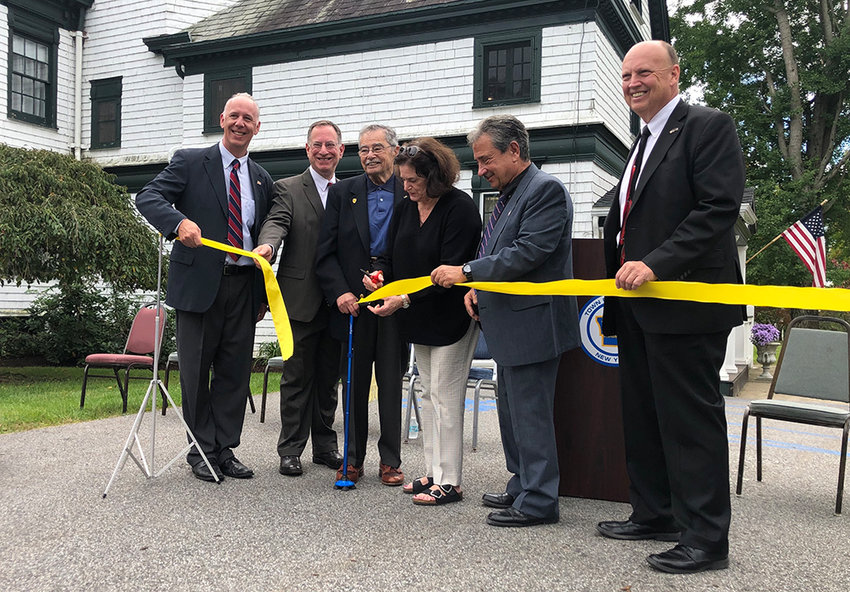 L &ndash; r: Councilman Anthony LoBiondo, Orange County Legislator Mike Anagnostakis, William Kaplan with his daughter Joan, Town Supervisor Gilbert Piaquadio and Councilman Scott Manley join together for the ribbon cutting.