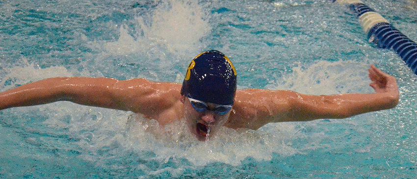 Pine Bush&rsquo;s Tomek Oakes swims the 100-yard butterfly during a Jan. 11 OCIAA boys&rsquo; swimming and diving meet at Valley Central High School.