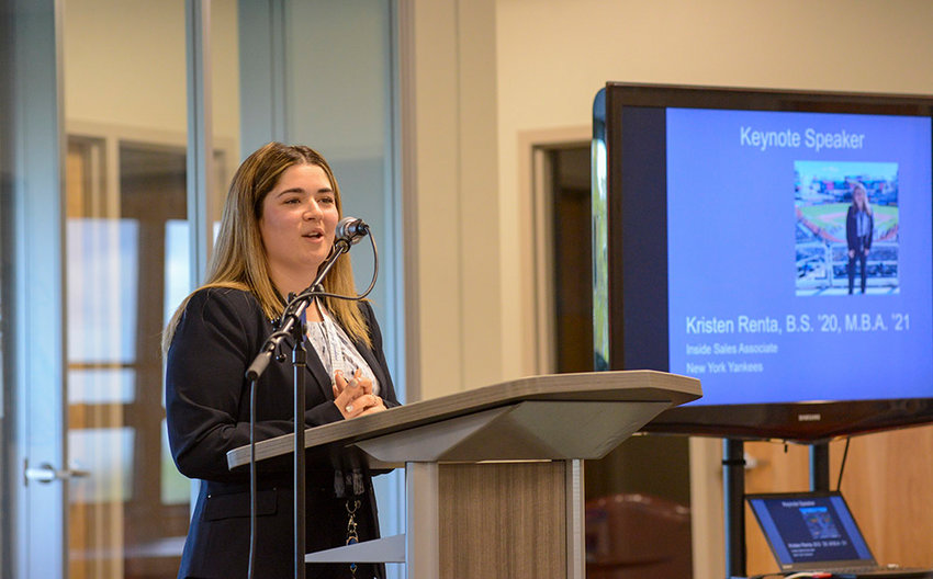 Kristen Renta, &lsquo;20, MBA &lsquo;21, an Inside Slates Associate with the New York Yankees, was the keynote speaker.