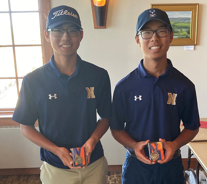 Mark Yan, left, and Josh Yan, right, went first and second at the OCIAA boys&rsquo; golf championships on May 17 at Stony Ford Golf Course in Hamptonburgh.