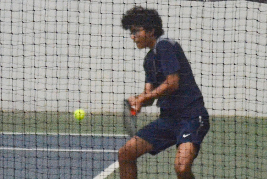 Newburgh&rsquo;s Aarav Shah waits on the ball during Friday&rsquo;s OCIAA boys&rsquo; tennis championships at Match Point Tennis Center in Goshen.
