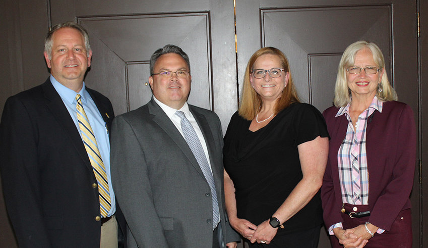 From left, Highland Central School District Board member Mike Bakatsias, Superintendent Joel Freer, Distinguished Friend of Education honoree Claire Van Valkenburgh, and Vice President of the Board Sue Gilmore at the recent Ulster County School Boards Association recognition event.