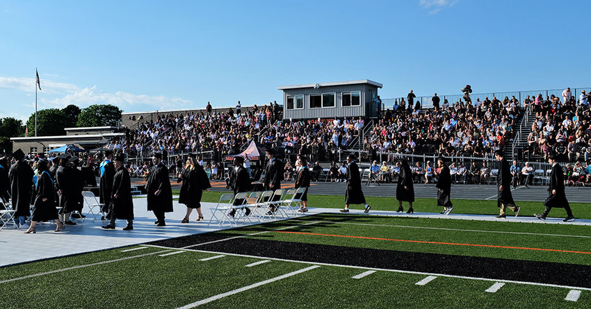 The Class of 2022 makes their way out onto the field for their Commencement Ceremony
