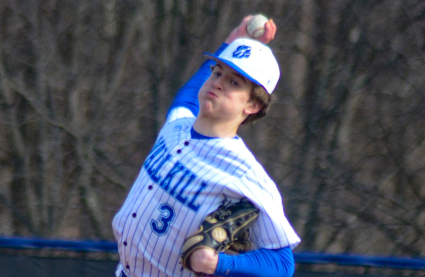 Kyle DeGroat pitches for Wallkill during a Mid Hudson Athletic League Division I baseball game on April 4 at Wallkill Senior High School.