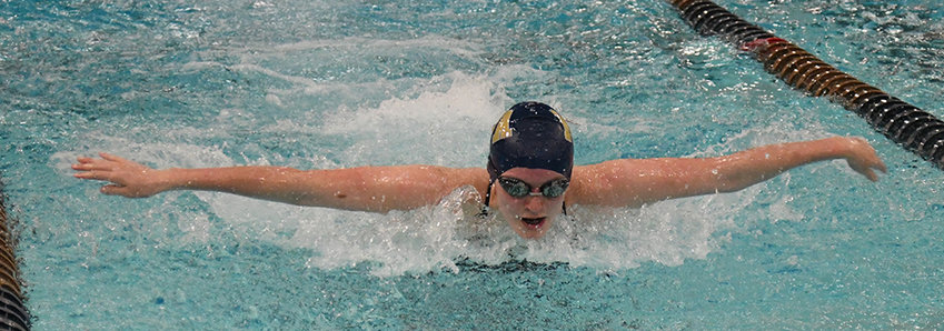 Newburgh&rsquo;s Ella Gerbes swims the butterfly leg of the 200-yard medley relay during Wednesday&rsquo;s OCIAA girls&rsquo; swimming and diving meet at Newburgh Free Academy&rsquo;s Main Campus