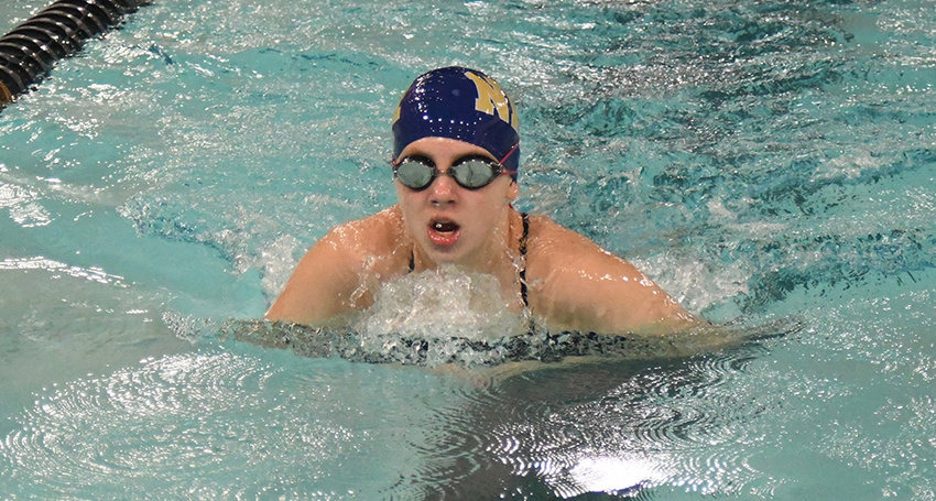 Newburgh&rsquo;s Vivian Piscitella swims the 100-yard breaststroke during an OCIAA girls&rsquo; swimming and diving meet on Sept. 19 at Newburgh Free Academy.
