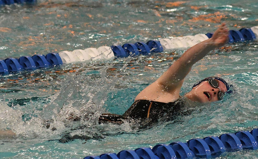 Newburgh&rsquo;s Elle Gerbes swims the 50-yard freestyle during the Section 9 preliminaries at Valley Central High School on November 3.