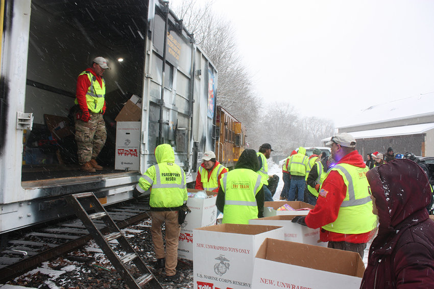 The Toys for Tots Train arrived Sunday afternoon to collect donated toys.