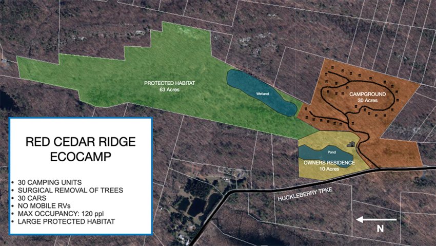 Map shows location of proposed Red Cedar Ridge Eco Camp.