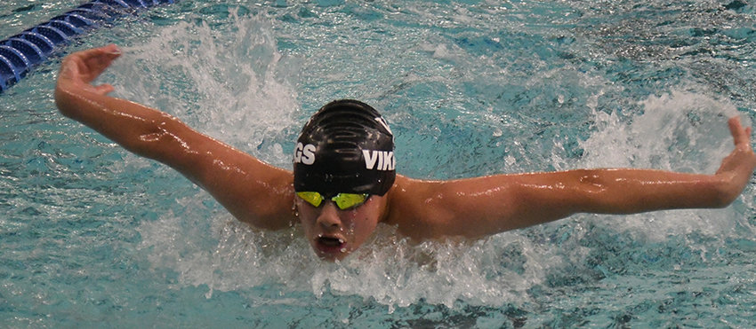 Valley Central&rsquo;s Erik Frnakl swims the 100-yard butterfly during an OCIAA boys&rsquo; swimming and diving meet on Dec. 13 at Valley Central High School in Montgomery.