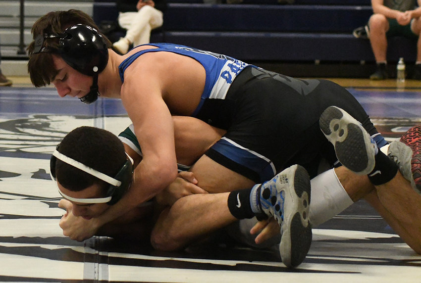 Wallkill&rsquo;s Rocco Futia controls Cornwall&rsquo;s Xavier Clavell during a 126-pound bout at the Wallkill Duals Tournament on Saturday at Wallkill Senior High School.