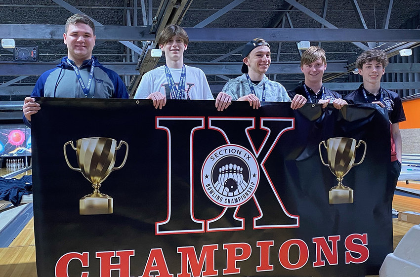 The Section 9 boys&rsquo; composite bowling team will compete at the NYSPHSAA championship bowling meet on Saturday at Strike &lsquo;N Spare Lanes in Syracuse. Pictured are: Kevin Novella (Newburgh), Gage Szymanowicz (Newburgh), Chris Gagliardi (Monroe-Woodbury), Mark Hammesley (Kingston) and Patrick Keating (Kingston). Not pictured is Ike Rothman (FDR).