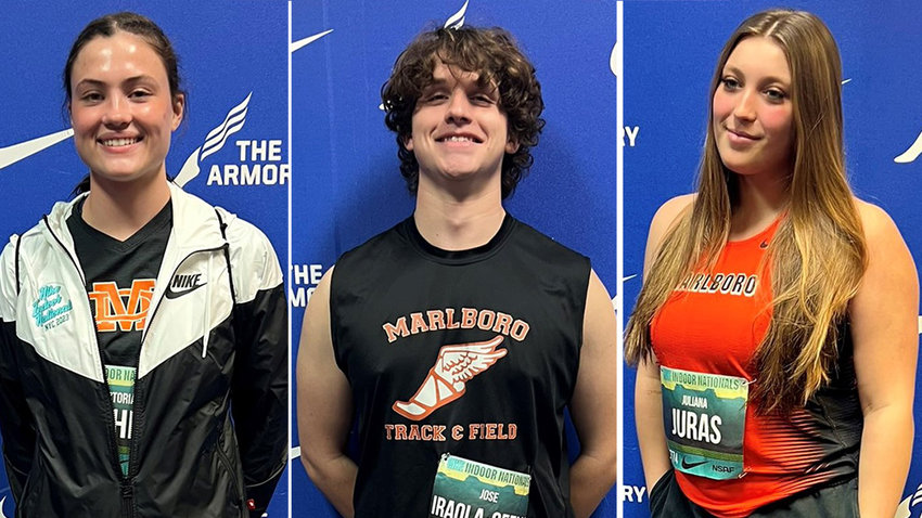 Marlboro&rsquo;s Vic Maher, Jose Iraola-Ceely, and Juliana Juras are shown at Nike Indoor Nationals at the Armory Track and Field Center in New York City.