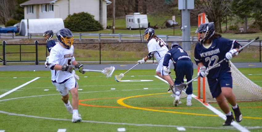 Highland&rsquo;s Ben Canino moves toward the ball during a non-league boys&rsquo; lacrosse game on April 7, 2022, at Marlboro High School.