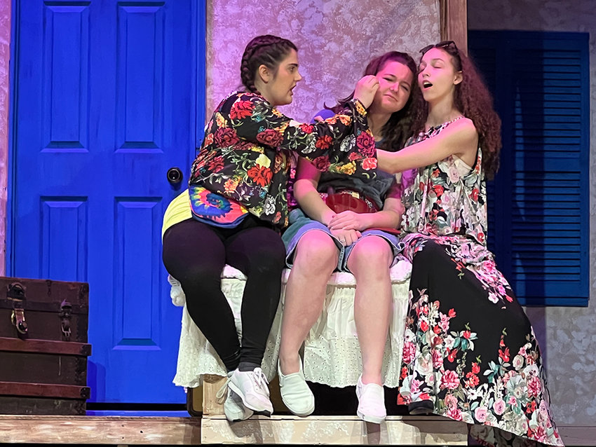 [L-R] Rosie [Lauren Cambalik] wipes away Donna&rsquo;s [Isabelle Polchinski] tears while Tanya [Bryanna Wallace] comforts her.