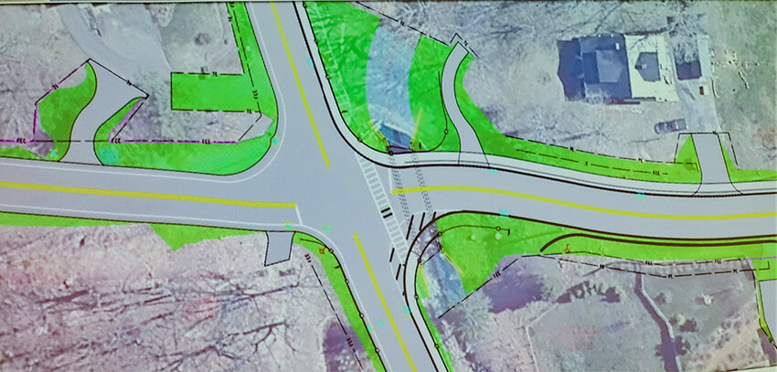 A rendering of the Tillson/Toc Realignment project that is now underway after more than a decade in the planning stage. Toc Drive is the road to the left, Tillson Avenue is at the right and Vineyard Avenue is in the middle, running from north to south.