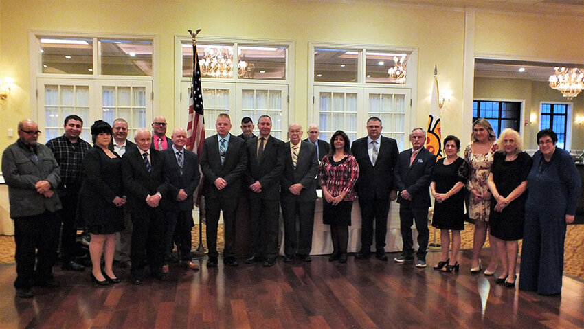 Recently the Marlborough Fire Department held their annual Inspection Dinner at the The Grandview in Poughkeepsie. Pictured L-R: Frank Williams, Paul DeAngelis, Marybeth Dawes, Dan Spangler, Don Cosman, Lenny Scaturro, Mike Troncillito, Erick Masten, Mark Ciaglia, Tom Mahusky, Anthony Kraiza, Peter Carofano, Mia Mannese. Fredrick Schmelz, Tom Coupart, Rosemarie Alonge, Michaela Kulpinski, Adrienne Auchmoody and Patty Cutrone.