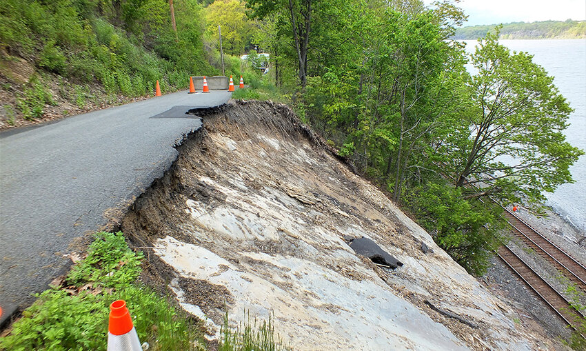 A section of the Old Indian Trail roadway collapsed recently, forcing residents to travel south to get out to Route 9W.