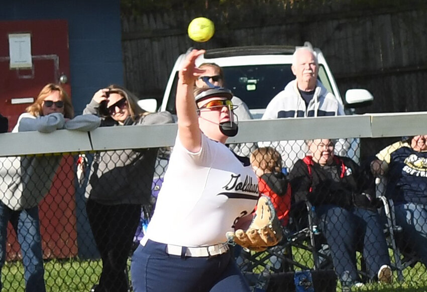 Newburgh third baseman Taryn Judson throws the ball to second base during an OCIAA crossover softball game on April 25 at Newburgh Free Academy North.