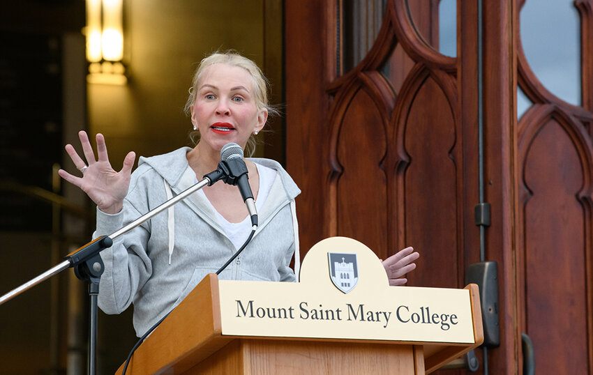 The Mount community takes part in the annual Take Back the Night march. Keynote speaker and Take Back the Night founder Katie Koestner joined us on campus during this powerful and moving event on Monday, April 17, 2023 Mount Saint Mary College in Newburgh, New York.
