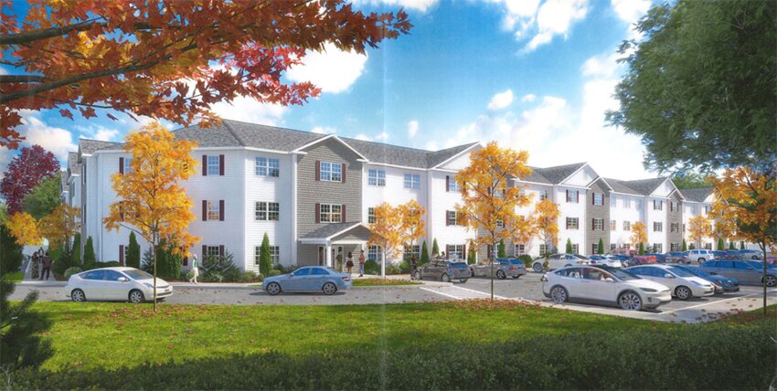 Rendering of the proposed Hawkins Drive Apartment complex, geared towards veterans and senior citizens.