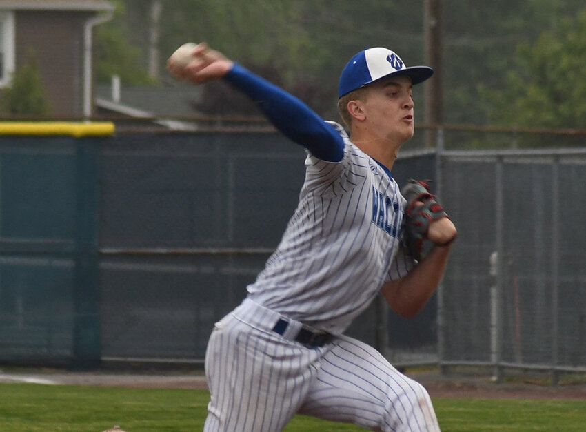 Wallkill's Kyle DeGroat pitches during Saturday's NYSPHSAA Class A regional championship game at Cantine Field in Saugerties.