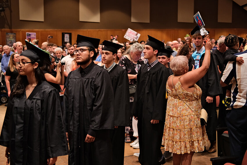 The 2023 Marlboro Commencement Ceremony was moved inside to the High School Auditorium due to rain. Shown here are graduating seniors processing onto the stage.