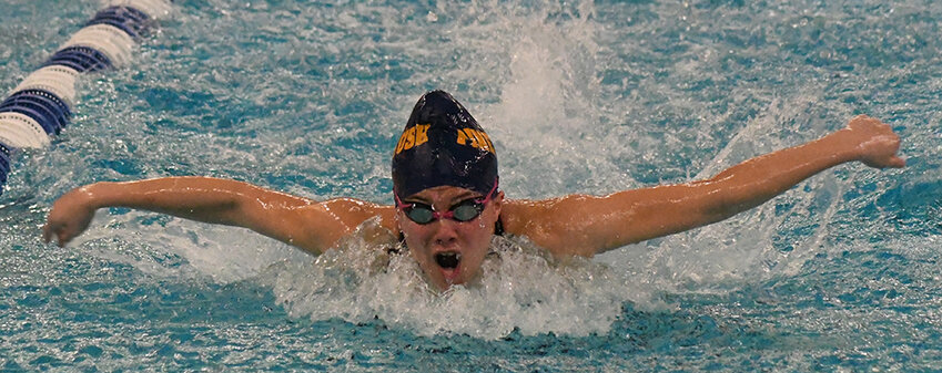 Pine Bush's Mackenzie Gula swims the 100-yard butterfly during the Section 9 preliminaries on Nov. 3, 2022, at Valley Central High School in Montgomery.