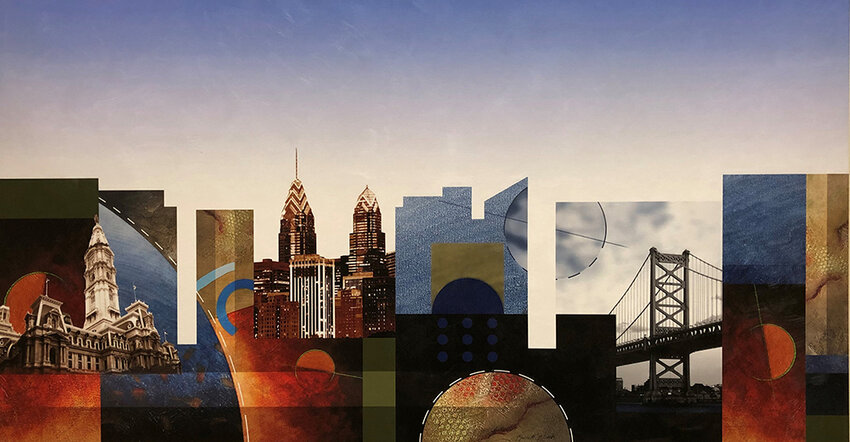 Philadelphia Cityscape digital collage: giclee on canvas.