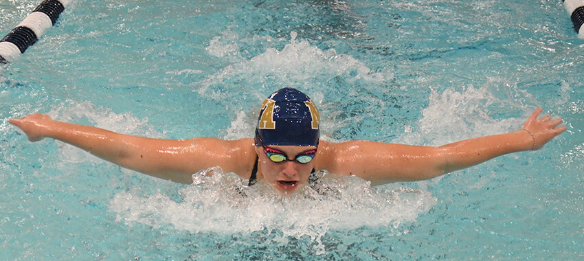 Newburgh's Leah Walsh swims the 100-yard butterfly during Thursday's OCIAA Division I swimming and diving meet at Newburgh Free Academy.