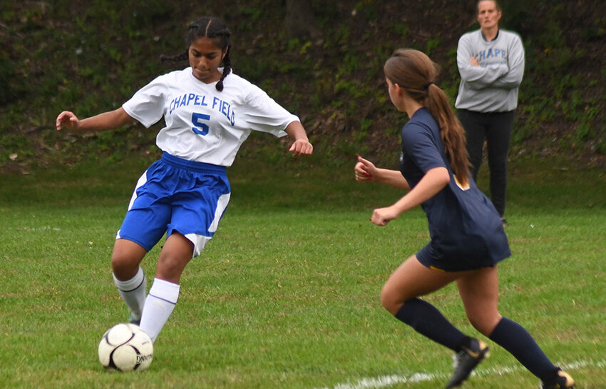 Chapel Field's Maggie David plays the ball  during Thursday's non-league girls' soccer game at Highland Middle School.