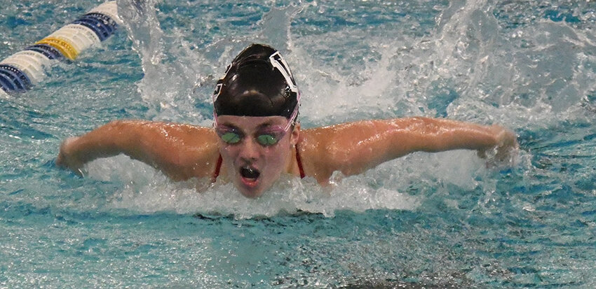 Valley Central's Olivia Messing swims the 100-yard butterfly during an OCIAA girls' swimming and diving meet at Valley Central High School in Montgomery.