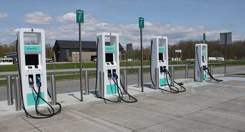 Electric vehicle charging stations at a Thruway Rest Area. Village of Montgomery officials question whether they should be on public property and if the village should pay for them.