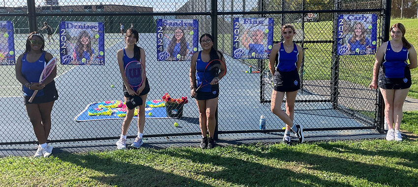 The Wallkill girls&rsquo; tennis team honored its five seniors on October 3. From left, are Zacharia Williams, Denisse Martinez, Sandra Benitez, Finn Superville and Carly Wohlrab.