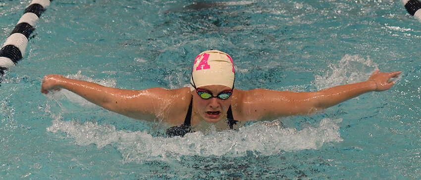 Newburgh's Leah Walsh swims the 100-yard butterfly during an OCIAA girls' swimming and diving meet on Oct. 10 at Newburgh Free Academy's Main Campus.