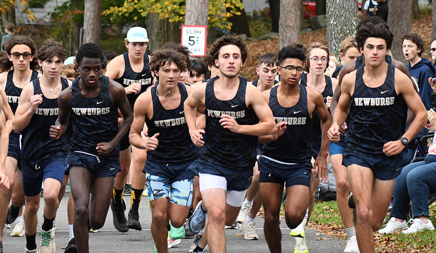 Newburgh runners start a non-league cross-country meet on Oct. 17 at Chadwick Lake Park in Newburgh.