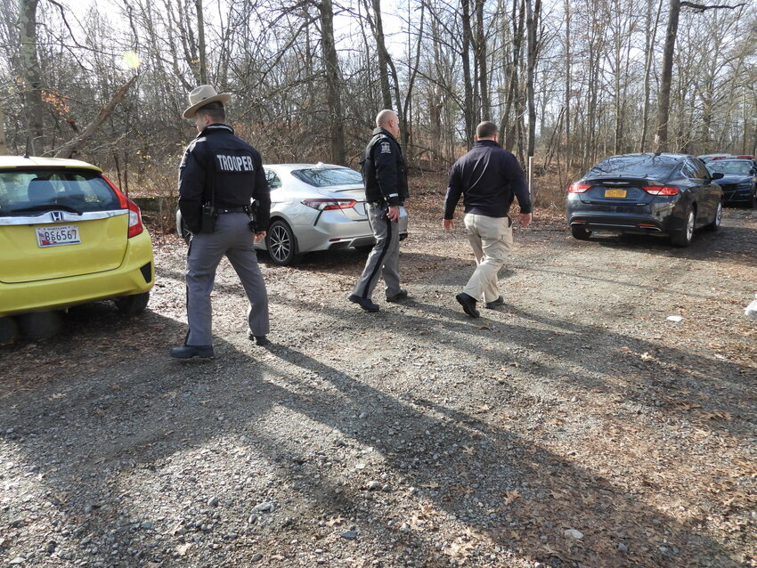 State Police respond to the Hamptonburgh Preserve on Saturday, where a body was discovered.