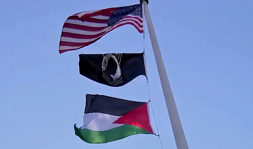 A Palestinian flag flies in North Andover, MA.
