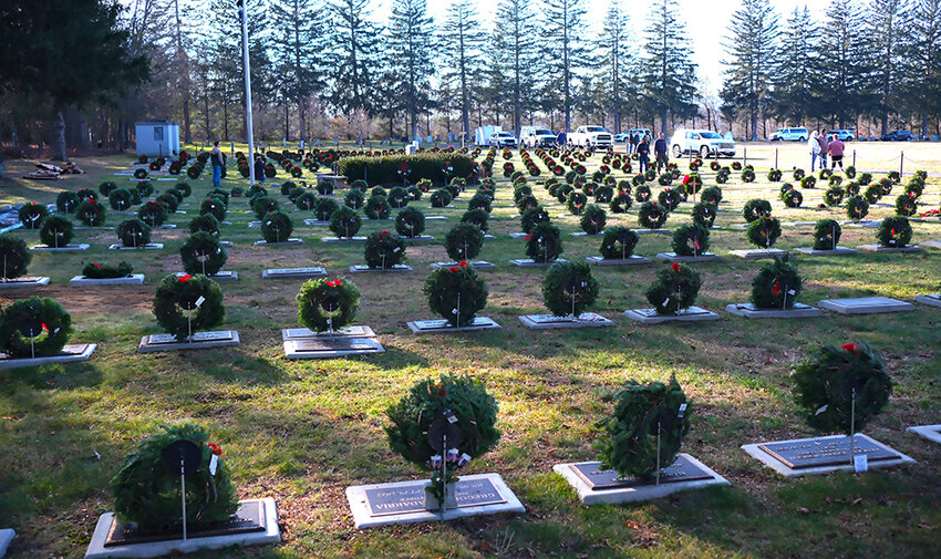 The Veteran&rsquo;s section of the Cemetery as it looked after all of the wreaths were set in place.