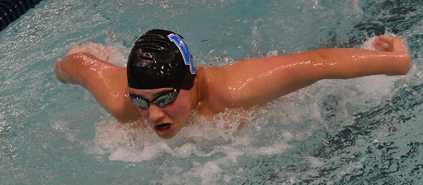 Valley Central&rsquo;s Erik Frankl swims the butterfly leg of the 200-yard individual medley during Thursday&rsquo;s OCIAA tri-meet at Newburgh Free Academy.