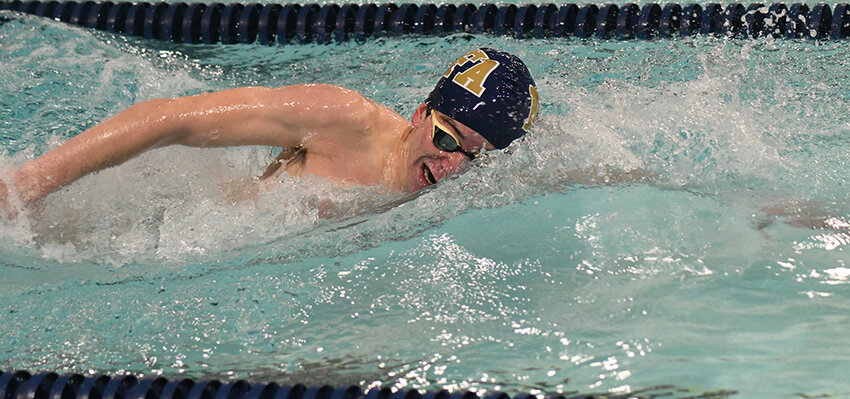 Newburgh&rsquo;s Jack Mummery swims the 200-yard freestyle during Thursday&rsquo;s OCIAA boys&rsquo; swimming and diving tri-meet at Newburgh Free Academy.